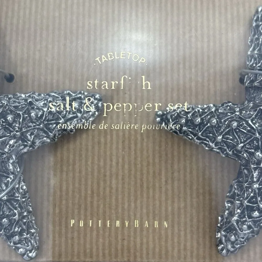 Pottery Barn Silver Starfish Salt & Pepper Shakers - New in Box